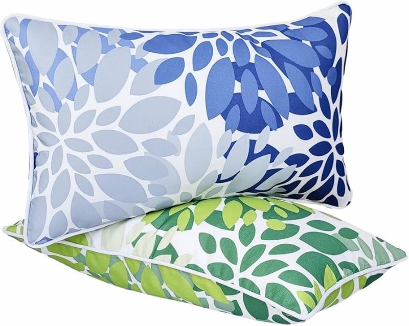 Photo 1 of JMGBird 12×20 Inch Outdoor Lumbar Pillows Pack of 2 Colors Waterproof Throw Pillows with Insert Rectangular Decorative Garden Cushion for Home Furniture Patio Coach Sofa
