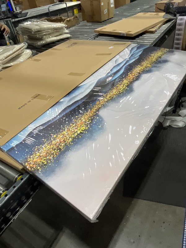 Photo 1 of AERART Wall Decor Blue Gold Foil Ink Mountain Landscape Painting Canvas Wall Art Mountain View Artwork Canvas Painting for Living Room Bedroom Office Home Decor 29x58 in