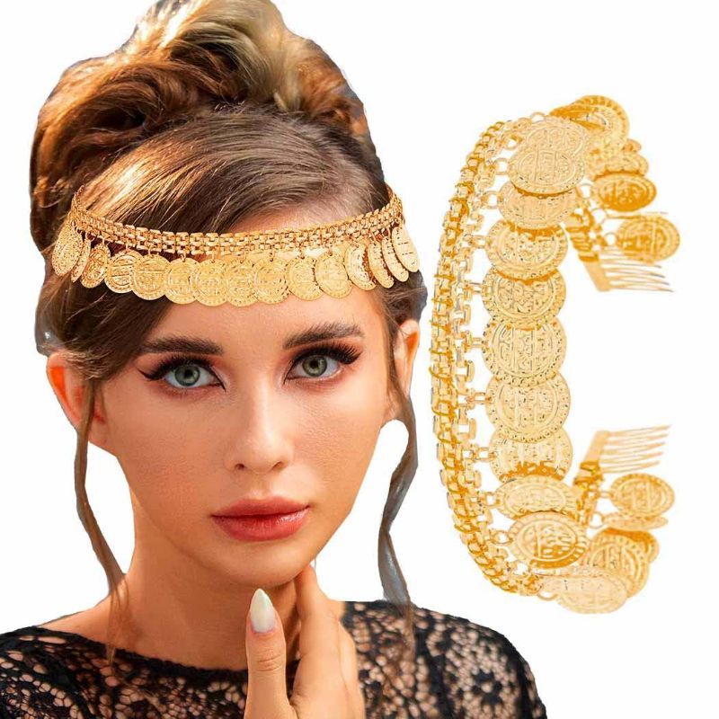 Photo 1 of Fstrend Gold Coin Headpiece Belly Dance Headband Gypsy Jewelry Accessory for Women