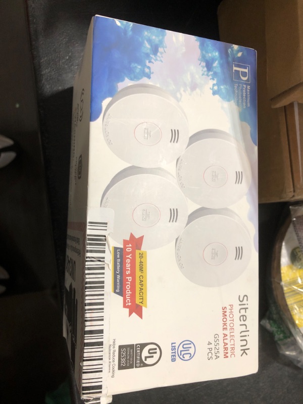 Photo 1 of Siterlink  Detectors 10 Year Battery Operated,UL217-9th Listed Smoke Alarm with Test-Silence Button,Photoelectric Sensor Fire Alarms Smoke Detectors with LED Lights for Home, GS525A (4 Pack)