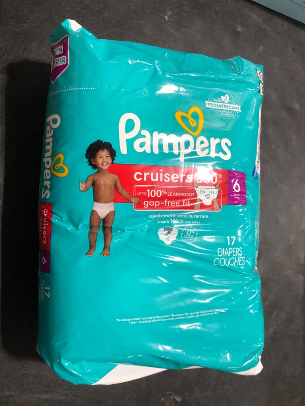 Photo 1 of Pampers Diapers - Cruisers 360 - Size 6, 17 Count, Babyproof up to 100% Leakproof Pull-On Diaper (Packaging May Vary)