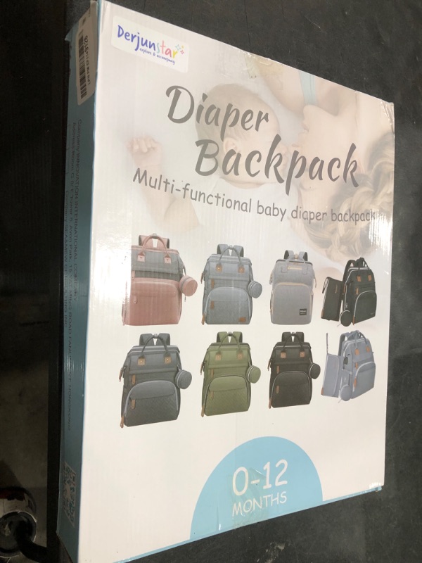Photo 1 of DERJUNSTAR Diaper Bag Backpack – Large Capacity Baby Diaper Bag with Changing Pad, Waterproof Travel Backpack for Boys & Girls, Multi-Function Baby Bag with USB Charging Port, Black