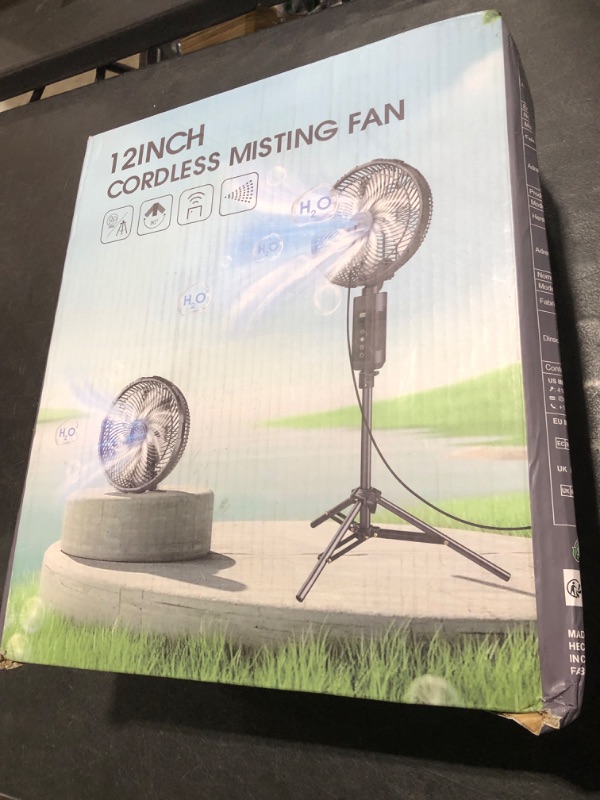 Photo 1 of Misting Fan Portable, 20000mAh 12-Inch Outdoor Misting Fan for Patios Outside, 2 In 1 Pedestal & Tabletop Oscillating Fans with Misting Kit, Rechargeable Cooling Fans with Remote/Mist/7 Gear/Timer