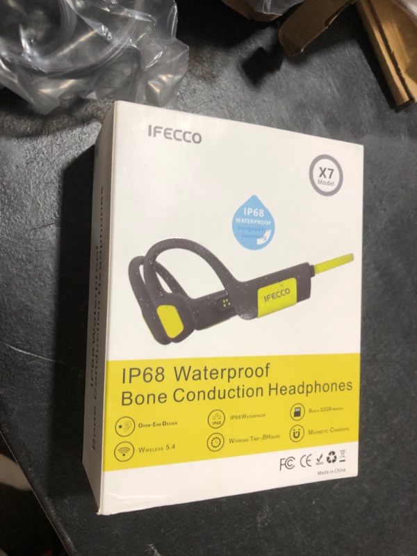 Photo 1 of IFECCO Swimming Headphones Underwater - IP68 Waterproof Bone Conduction Headphones Bluetooth 5.4,Open Ear Earbuds with 32GB MP3 Player Memory for Swimming Running Cycling