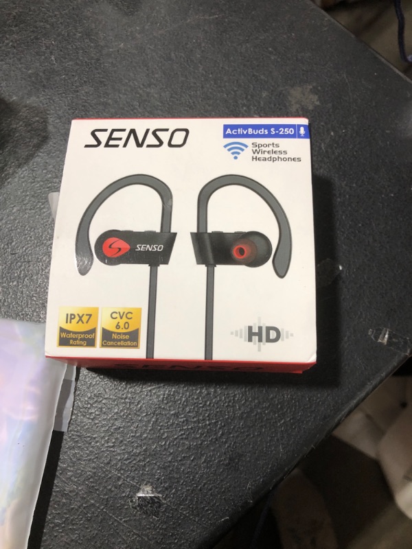 Photo 1 of Senso Bluetooth Headphones, Best Wireless Sports Earbuds w/Mic IPX7 Waterproof HD Stereo Sweatproof Earphones for Gym Running Workout Noise Cancelling Earphones Earbuds Noise Cancelling Headsets