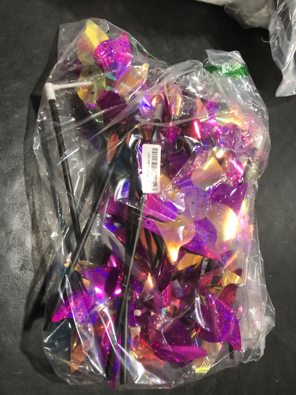 Photo 1 of winemana 12 Pcs Reflective Pinwheels Outdoor, Wind Spinners for Yard & Garden, Sparkly Bird Repellent Windmill Scare Birds Away, Deterrent Devices for Outside Patio Lawn Spring Decor (Purple)