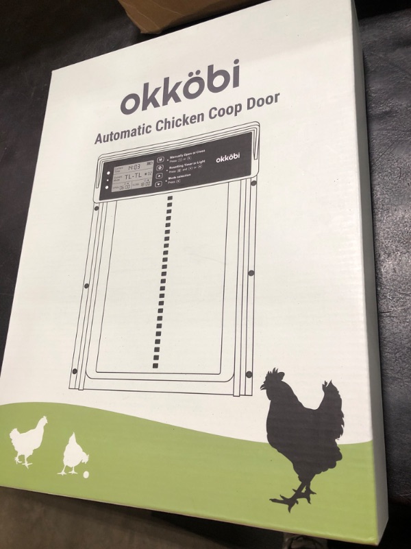Photo 1 of Okkobi Automatic Chicken Coop Door Solar Powered - LCD Display - Chicken Coop Door with Remote Control, Light Sensor & Timer - Security & Peace of Mind: Anti-Pinch function - 5-Year Protection - Brown