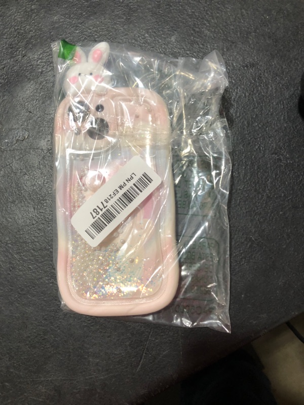 Photo 1 of wifantien Flowing Liquid Quicksand Case for iPhone 15,Cute Kawaii Wave Frame Character Funny Rabbit Full Camera Protection Kids Girls Women TPU Case for iPhone 15 6.1 inch