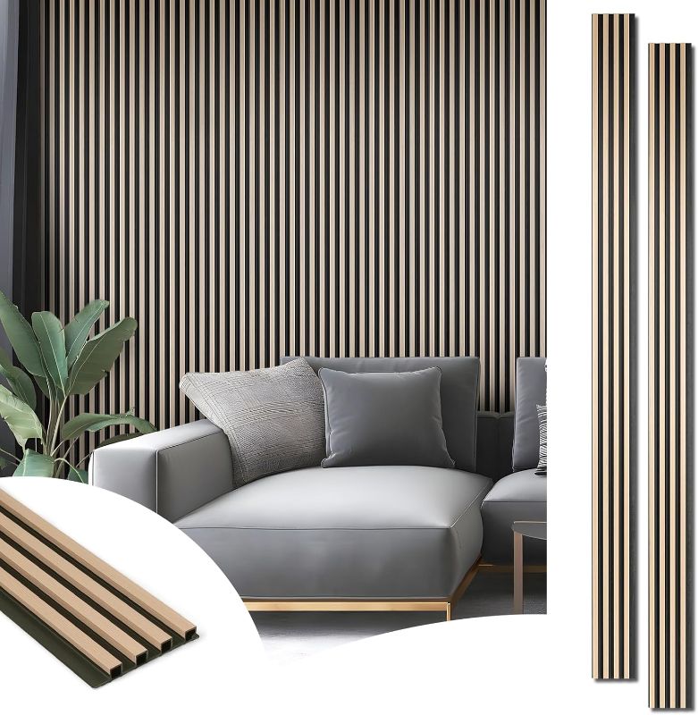 Photo 1 of Art3d 8-Pack WPC Wood Slat Wall Panel for Interior Wall Décor, 3D Wood Fluted Acoustic Wall Paneling for Living Room Bedroom Home & Office Accent Wal