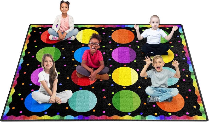 Photo 1 of Booooom Jackson Classroom Rug Circle Time Colorful Classroom Carpet Elementary, Preschool Rug Cute Black Classroom Rug Suitable for Colorful Classroom Theme(8.5 x 6.5 ft, BC006-Circle-Lite)
