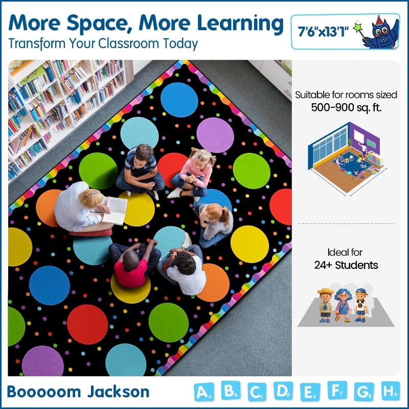 Photo 1 of
Booooom Jackson 7'6''x13' Colorful Polka Dots Circles Classroom Rug for Kids Room Seating Décor -Thick Nylon Large Preschool