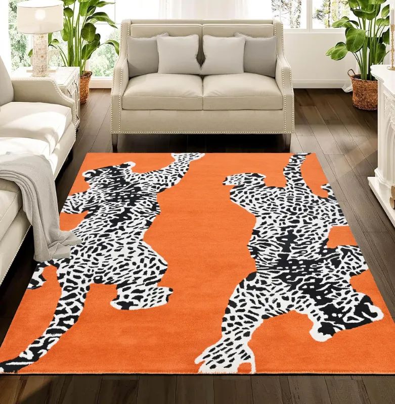 Photo 1 of Climbing Jaguar Modern Handmade Wool Rug for Living Room, Bedroom and Dining Room (Orange, 4x6)