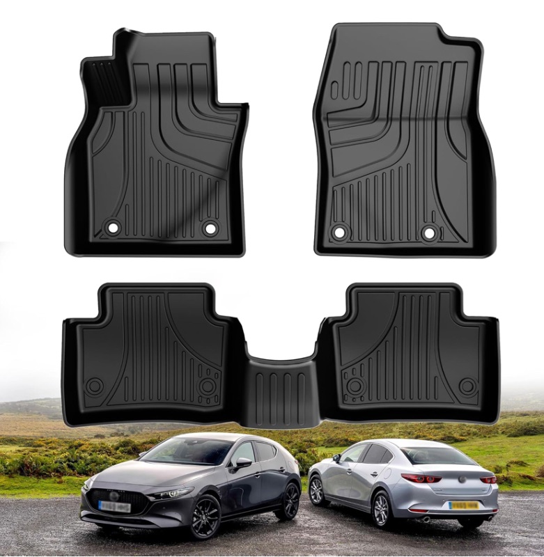 Photo 1 of Original Floor Mats for 2019-2025 Mazda 3 All Models - Custom Fit TPE Floor Liners - All Weather Car Mats for Mazda 3 Accessories 2019-2025 1st & 2nd Row Heavy Duty Protection Floor Mat