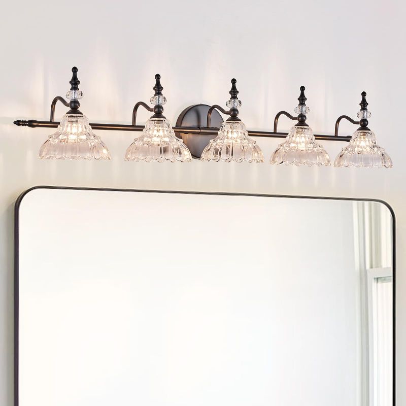Photo 1 of HDDFL Bathroom Vanity Lights Bathroom Lighting Fixtures Over Mirror Matte Black 5 Lights Vanity Lighting Fixture Modern Wall Sconces for Bedroom Dressing Room Living Room