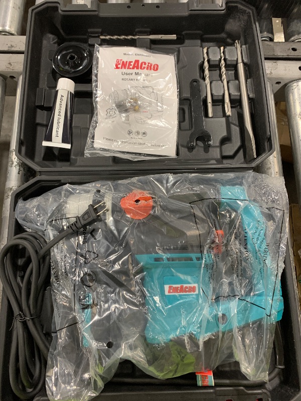 Photo 1 of ENEACRO 1-1/4 Inch SDS-Plus 12.5 Amp Heavy Duty Rotary Hammer Drill, Safety Clutch 3 Functions with Vibration Control Including Grease, Chisels and Drill Bits with Case