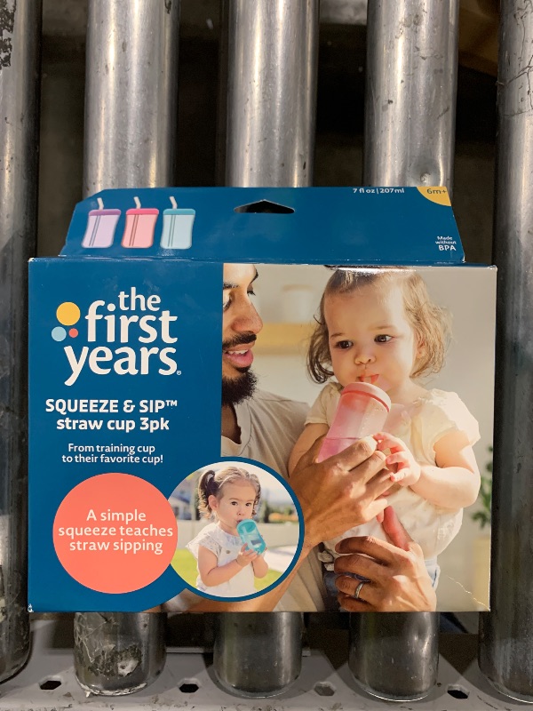 Photo 1 of The First Years Squeeze & Sip Toddler Straw Cups - Squeezable Transition Sippy Cup with Silicone Straw - Toddler Feeding Supplies - Pink/Purple/Blue - 7 Oz - 3 Count - Ages 6 Months and Up