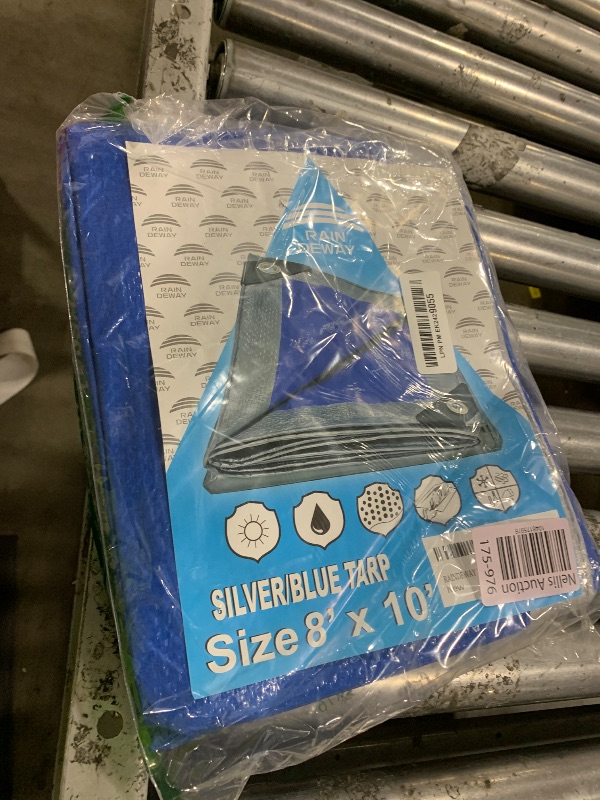 Photo 1 of RAINDEWAY Tarps 8x10 Feet, 5.5 Mil - Multipurpose Waterproof Poly Tarp Cover with Metal Grommets and Reinforced Edges, Silver/Blue Tarp