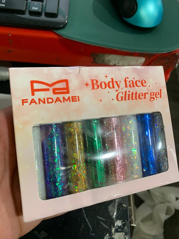 Photo 1 of FANDAMEI Body Glitter Kit - 8 Colors 8 ml/Jar for Glitter Makeup, Face Hair Glitter for Kids&Women, Halloween Mermaid Rave, Hair Sparkles
