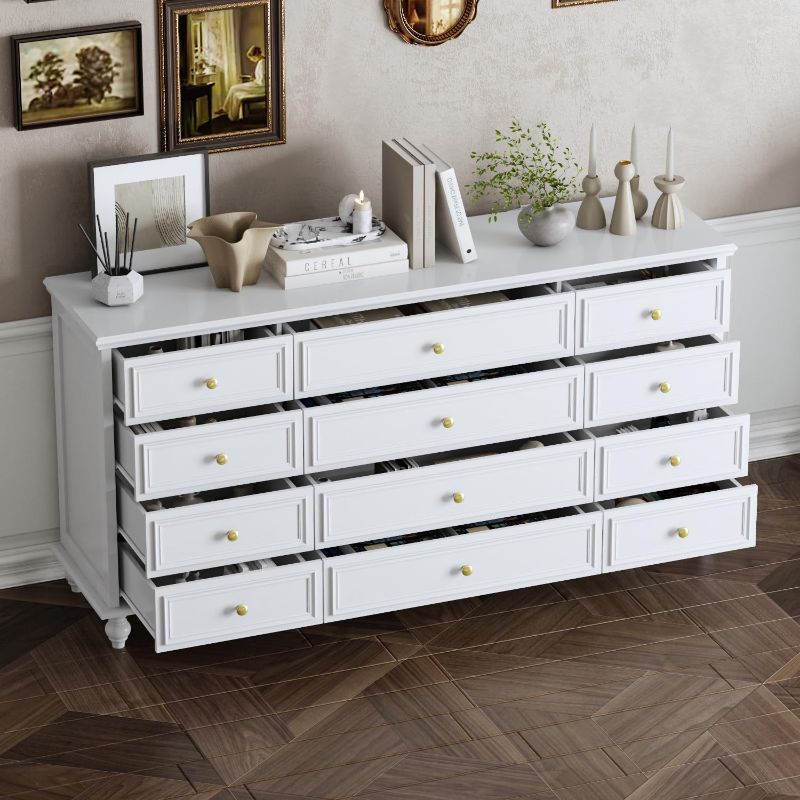 Photo 1 of ROMSHINE 12 Drawers Dresser for Bedroom, 63" Wide Chesst of Drawers with Wooden Legs, Traditional Closet Storage Dressers Organizer, Bedroom Dresser for...
