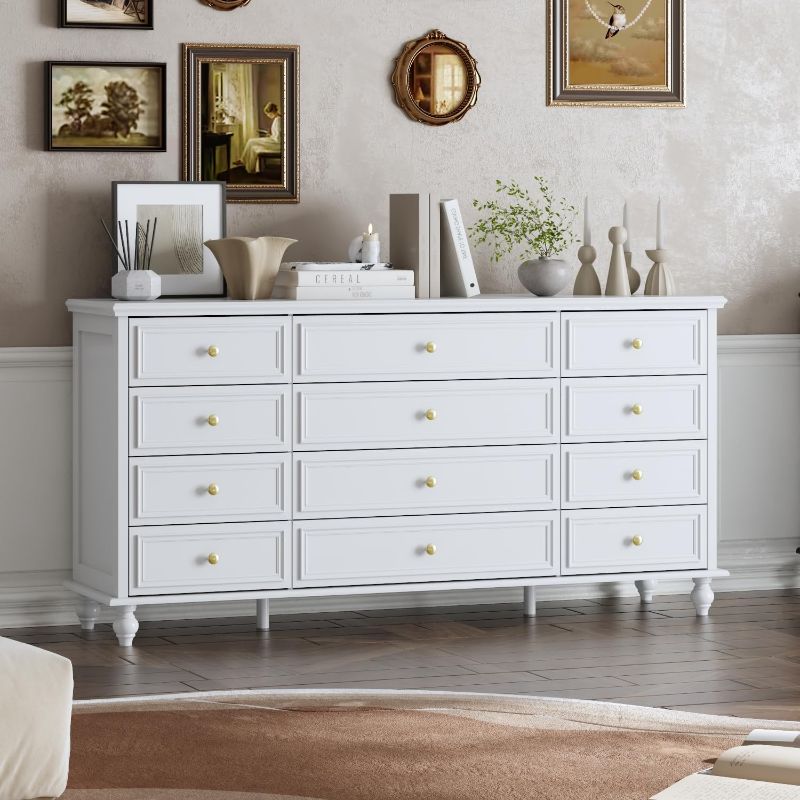 Photo 1 of ROMSHINE 12 Drawers Dresser for Bedroom, 63" Wide Chesst of Drawers with Wooden Legs, Traditional Closet Storage Dressers Organizer, Bedroom Dresser for...
