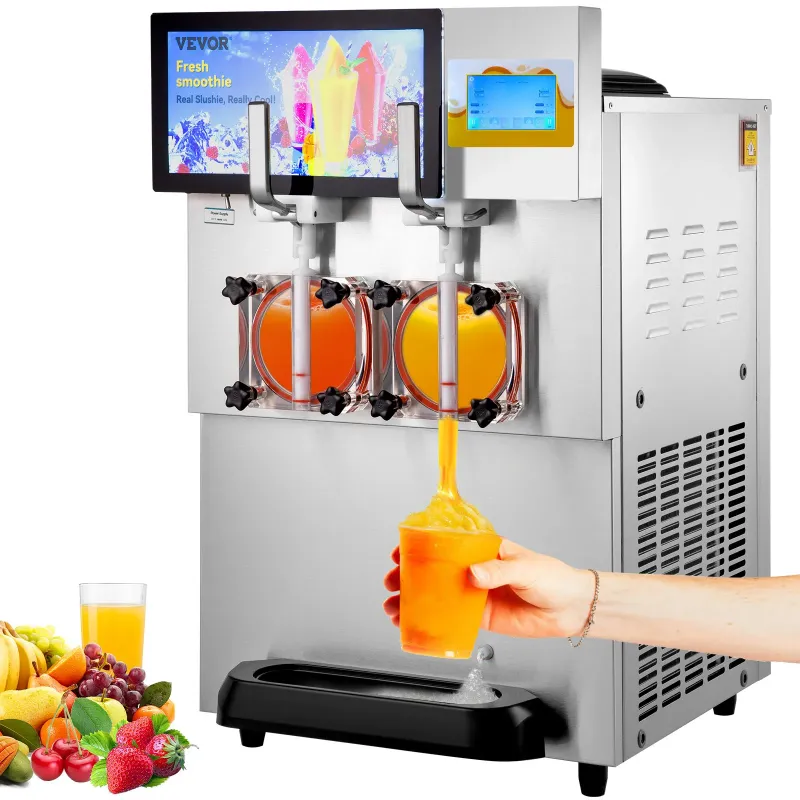 Photo 1 of VEVOR Commercial Slushy Machine, 8L / 2.1 Gal Double Bowl Margarita Machine, 1155W Stainless Steel Margarita Smoothie Frozen Drink Maker, Slushie Machine for Party Cafes Restaurants Bars Home
