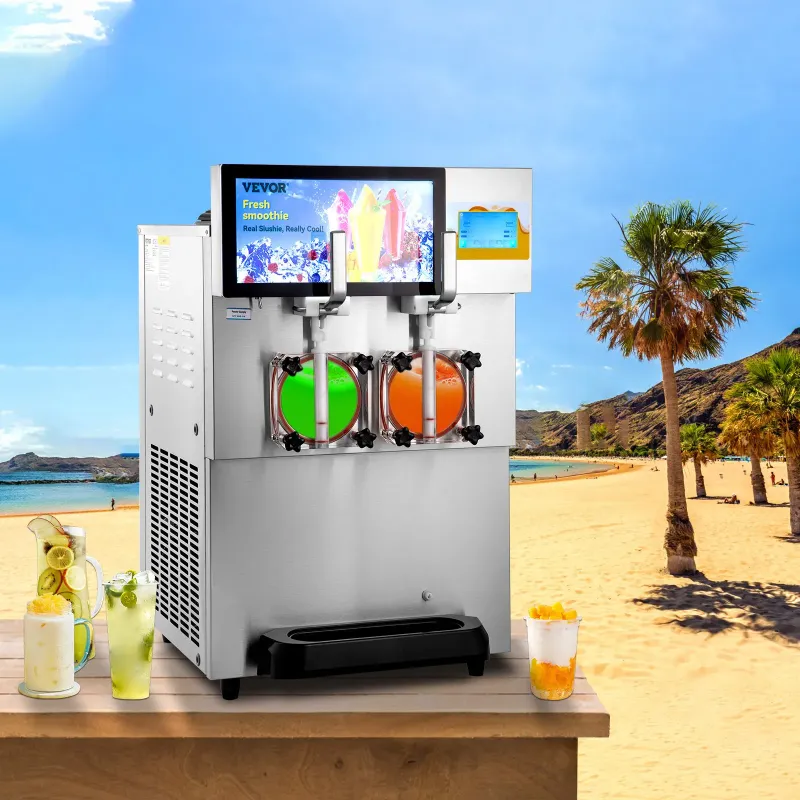 Photo 1 of VEVOR Commercial Slushy Machine, 8L / 2.1 Gal Double Bowl Margarita Machine, 1155W Stainless Steel Margarita Smoothie Frozen Drink Maker, Slushie Machine for Party Cafes Restaurants Bars Home
