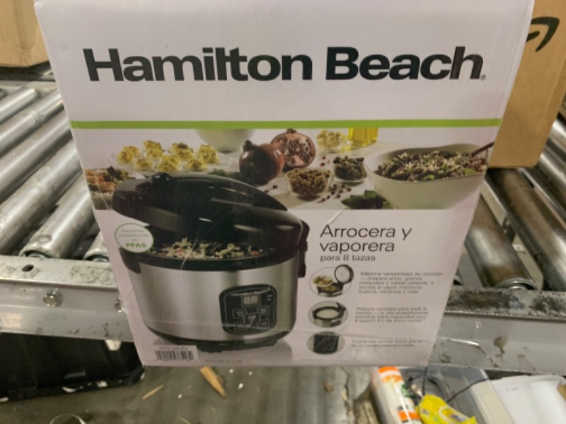 Photo 1 of Hamilton Beach Digital Programmable Rice Cooker & Food Steamer, 8 Cups Cooked (4 Uncooked), With Steam & Rinse Basket, Stainless Steel (37518)