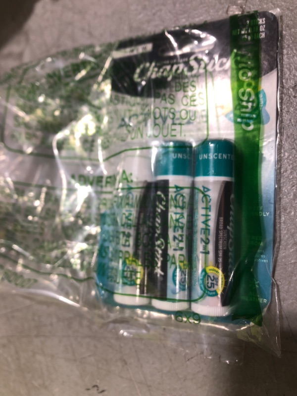 Photo 1 of ChapStick Active 2-in-1 Unscented Flavored Lip Balm Tubes with Mineral Based SPF 25 Sunscreen - 0.18 Oz (Pack of 3)