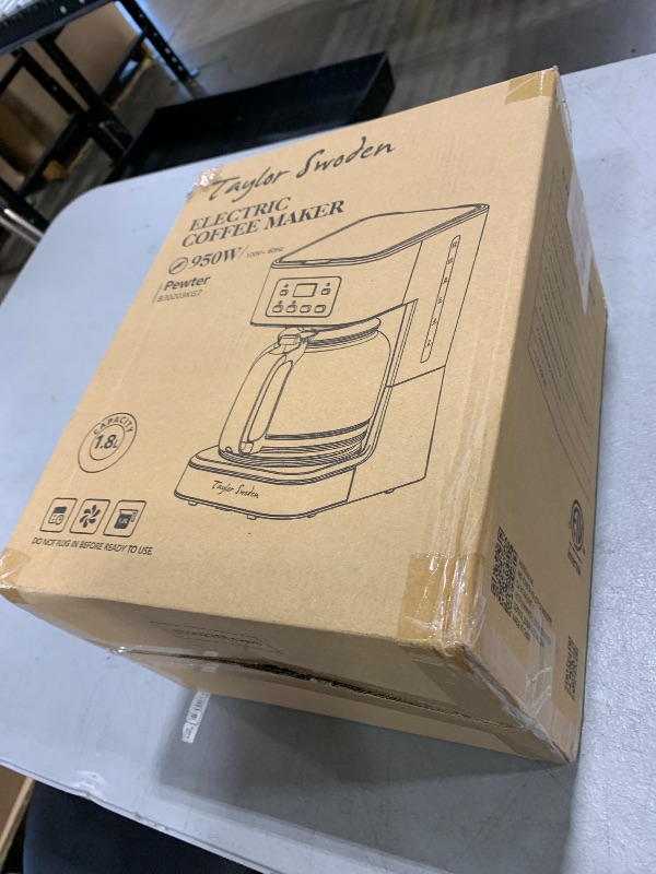 Photo 1 of Taylor Swoden 12-Cup Programmable Coffee Maker, Regular & Strong Brew Drip Coffee Machine for Home and Office, Glass Carafe, Pause & Serve, Auto Shut Off, Gray & Stainless Steel