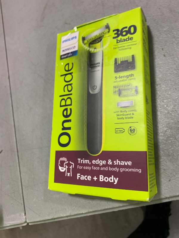 Photo 1 of Philips Norelco OneBlade 360 Hybrid Face + Body, Electric Beard Trimmer, Shaver and Body Groomer, with 360 Blade Technology, 1x 360 Blade for Face, 5in1 Adjustable Comb, 1x Body Kit, Model QP2834/70