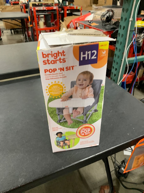 Photo 1 of Bright Starts Pop 'N Sit Portable Booster, Indoor/Outdoor Use, Floor Seat with Feeding Tray, Grey, 6 Mos - 3 Yrs