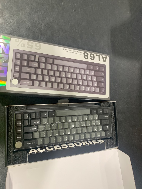 Photo 1 of YUNZII AL68 Wireless Mechanical Keyboard,Full Aluminum CNC,60% Layout with Knob, QMK/VIA Software,Gasket Mounted,Hot Swappable,RGB Backlit,BT/2.4G/USB-C for Mac/Win (Black, Cocoa Cream V2)