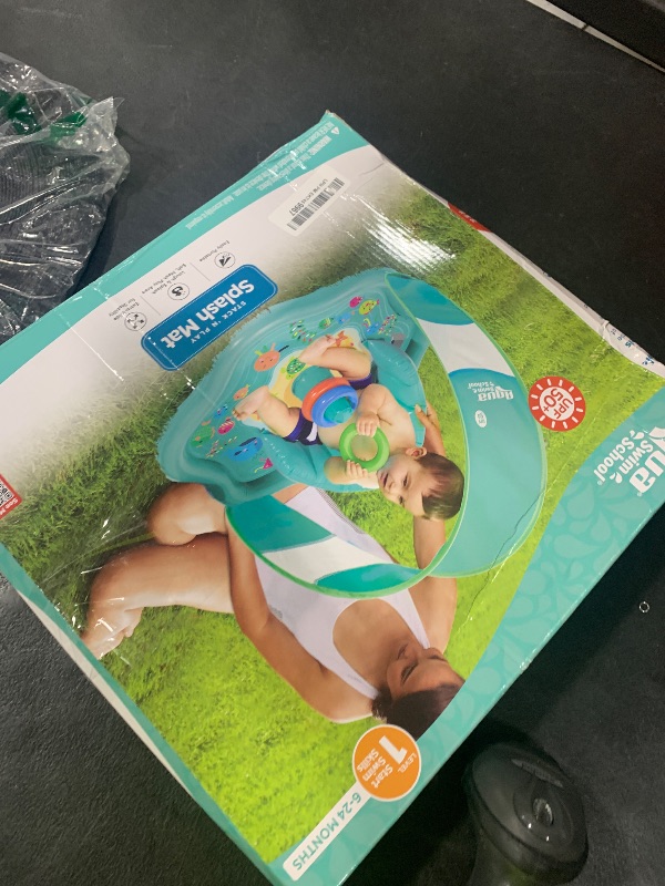 Photo 1 of SwimSchool Baby Splash Play Mat with Adjustable Canopy – Inflatable Play Pool for Babies & Infants with Backrest – Includes Baby Water Toy Rings