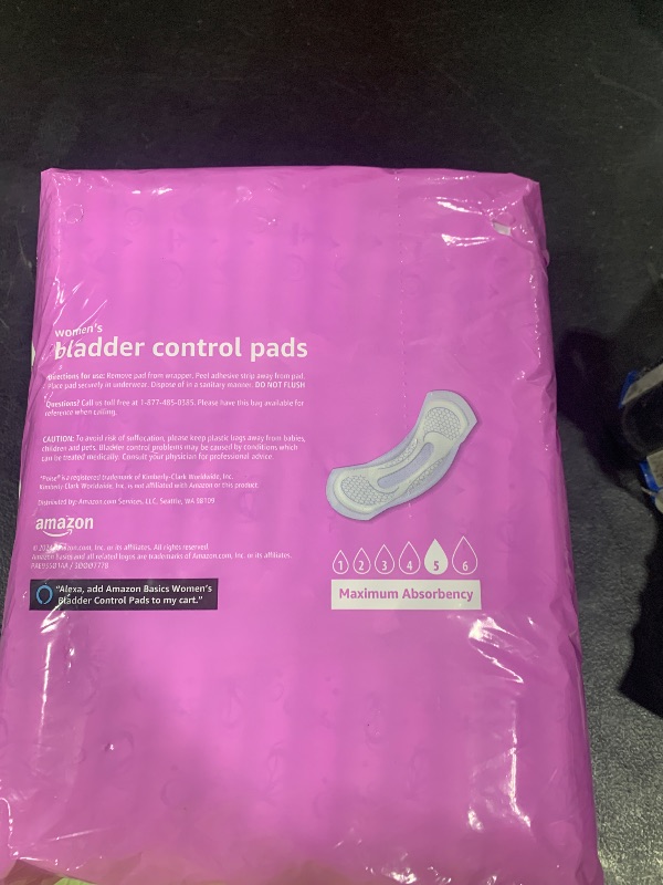 Photo 1 of Amazon Basics Incontinence Pads for Women Long, Bladder Control, Postpartum, Maximum Absorbency, Unscented, 39 Count