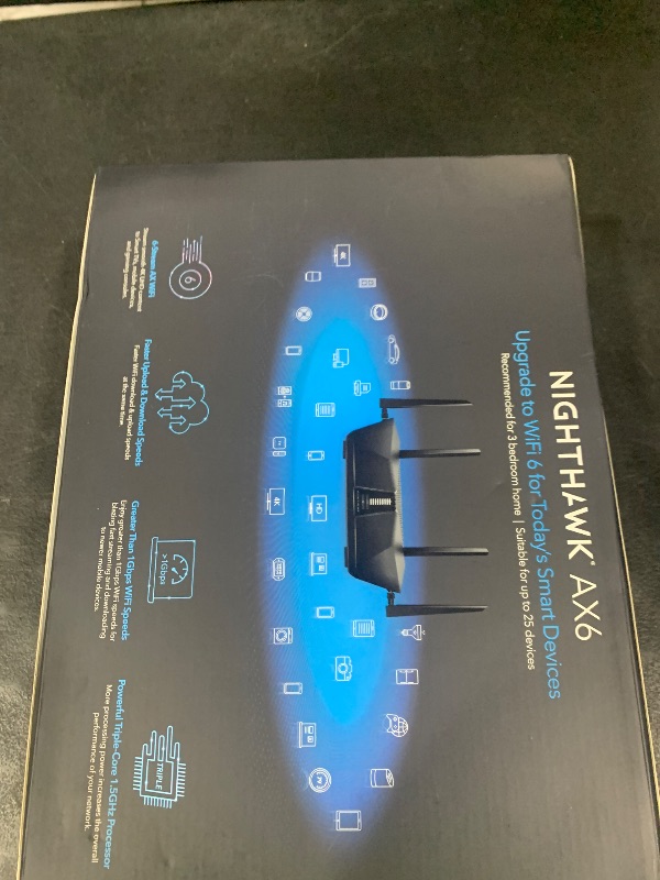 Photo 1 of NETGEAR Nighthawk 6-Stream Dual-Band WiFi 6 Router (RAX54S) – Security Features, AX5400 Wireless Speed, Up to 5.4 Gbps, Covers up to 2,500 sq. ft., 25 Devices - 1-Year Armor Subscription Included