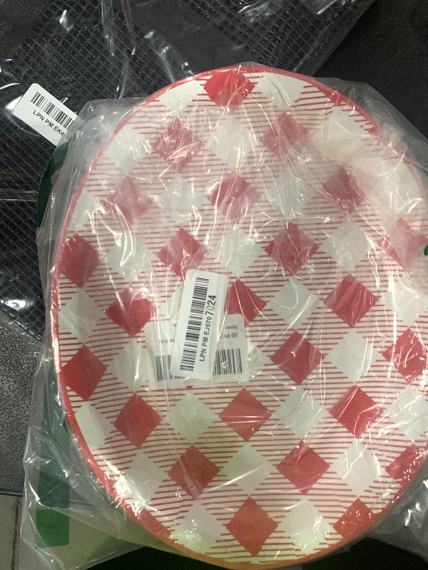 Photo 1 of 50 PCS Gingham Oval Paper Plates Large 11" Disposable Red & White Checkered Platter BBQ Party Decorations Summer Barbecue Supplies Favor for Gathering Picnic Carnival Birthday Party Tableware Set
