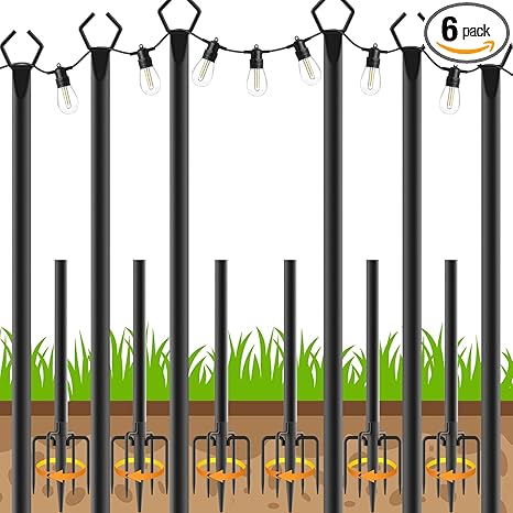 Photo 1 of 6 Pack String Light Poles, Outdoor String Light Pole 10 ft Forked Metal Light Pole with Adjustable Outdoor Light Stand, Deck, Backyard, Garden, Wedding, Rustproof and Sturdy with Hooks
