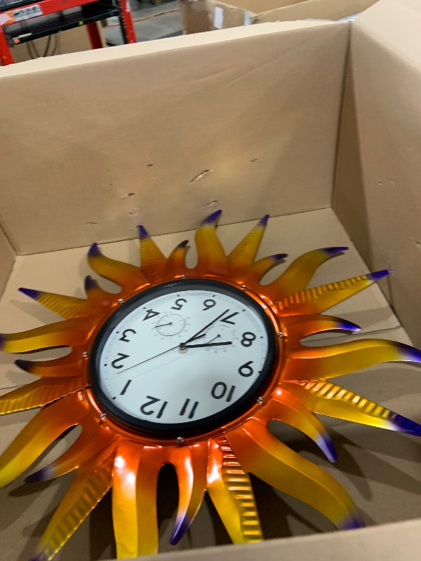 Photo 1 of Jusimux Large Sun Outdoor Clock with Thermometer & Hygrometer Combo, Silent No-Ticking Indoor Outdoor Wall Clock, Waterproof Quartz Clock for Patio,Kitchen, Living Room,Bathroom,Garden?25 Inch Violet