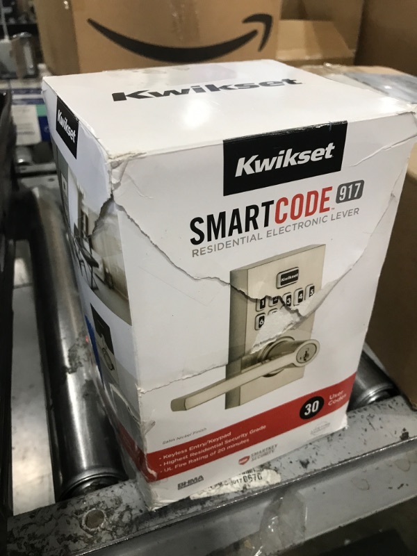 Photo 1 of Kwikset SmartCode 917 Keypad Keyless Entry Contemporary Residential Electronic Lever Lock Deadbolt Alternative with Halifax Door Lever and SmartKey Security, Satin Nickel