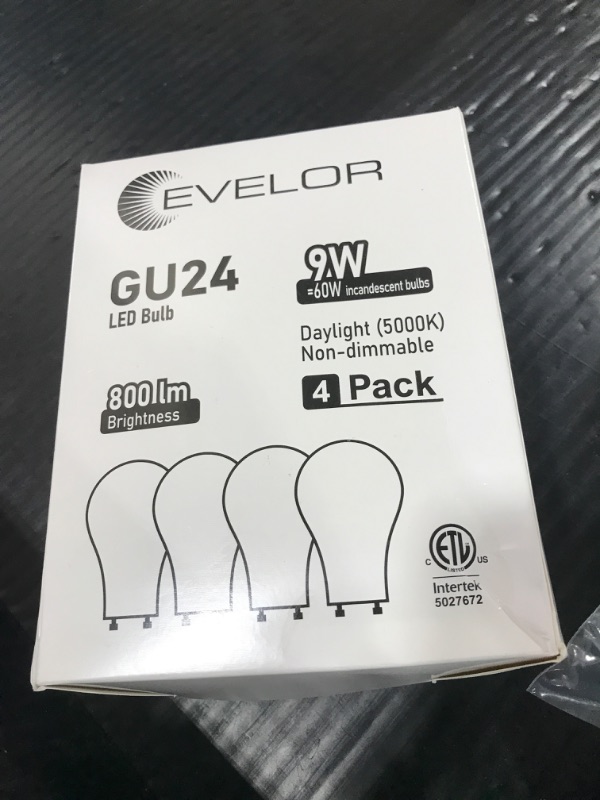 Photo 1 of evelor GU24 LED Light Bulb,60 Watt Equivalent Daylight White 5000K,Non-Dimmable,Efficient 9W,800 Lumens 2 Prong Light Bulbs,15000 Hours,Ideal for Kitchen,Range Hood,Living Room,Bedroom, 4-Packs
