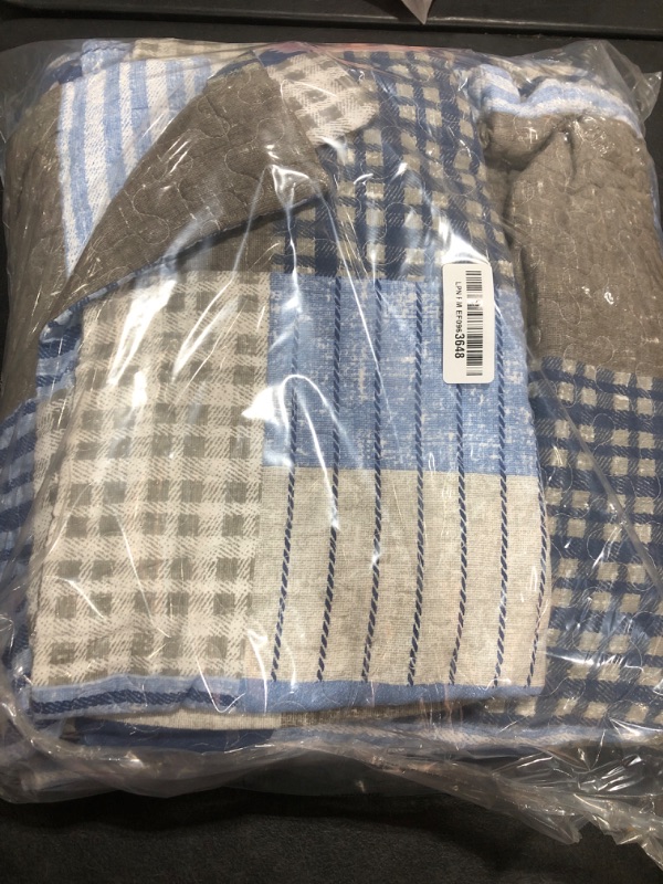 Photo 1 of KALOOLA Plaid Quilts Queen Size, 100% Cotton Soft Bedding Set with 2 Pillow Shams, Farmhouse Lightweight Blue Grey Queen Bedspread Coverlet Set for All Season, 3 Pieces