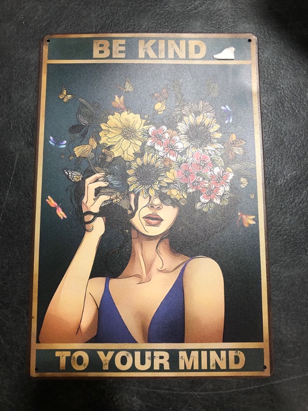 Photo 1 of Be Kind to Your Mind Inspirational Tin Signs Hippie Boho Wall Art Encouragement Gifts for Women Home Office Bedroom Living Room Cafes Motivational Wall Decor 8x12 Inch