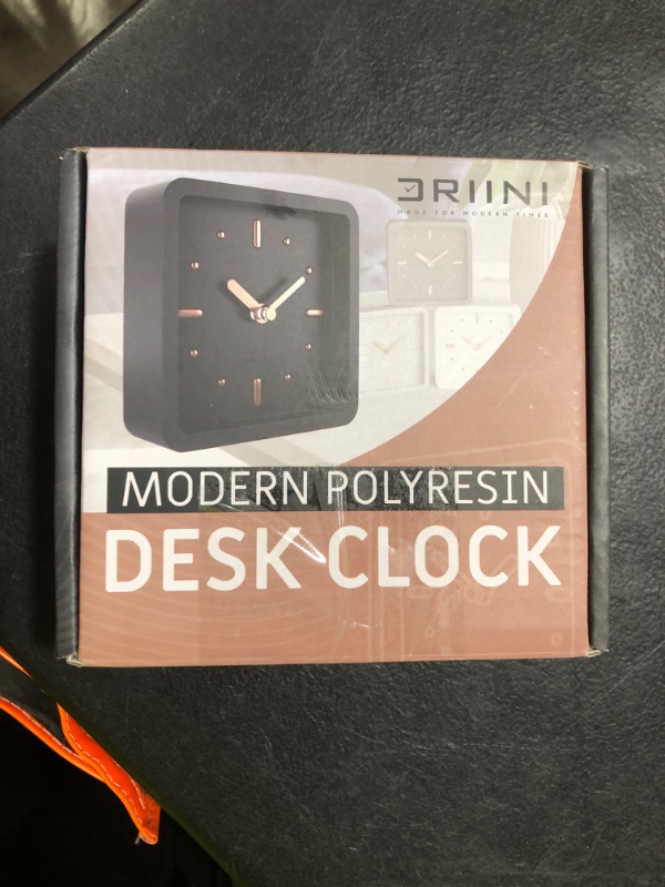 Photo 1 of Driini Modern Mid Century Desk & Shelf Clock (Black Rose Gold) - Battery Operated with Silent, Analog Movement – Small Tabletop Clocks for Office – Perfect for Mantle, End Table, Desktop or Nightstand