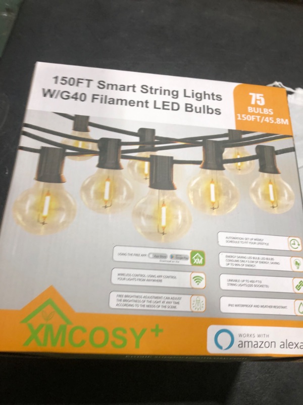 Photo 1 of XMCOSY+ Smart Outdoor String Lights, 150Ft G40 Globe Patio Lights with 75 LED Bulbs, WiFi & APP Control, Work with Alexa, Extendable Waterproof Dimmable LED String Lights for Outside, Porch, Cafe