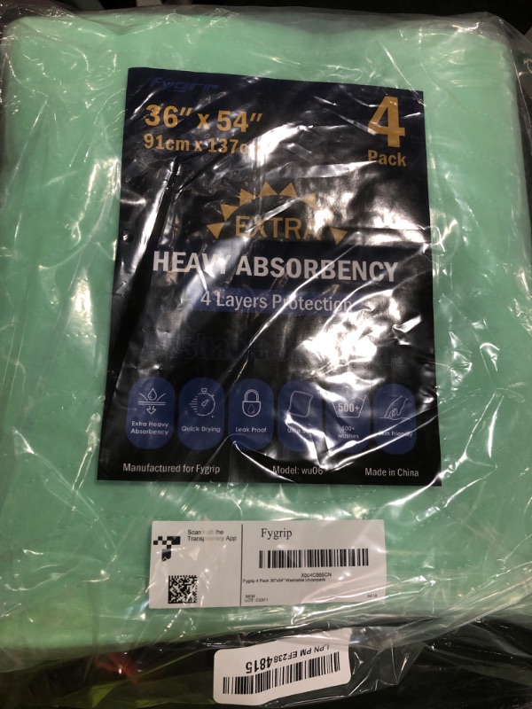 Photo 1 of 4 Pack 36” x 54” Extra Heavy Absorbency Washable Underpads, Waterproof Nursing Pads Incontinence Bed Pads, Reusable Washable Pee Pads for Dogs, Diaper Changing & Adults, Mattress Protector