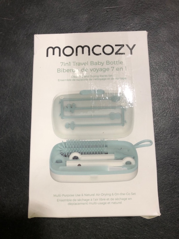 Photo 1 of Momcozy Bottle Brush Set - Baby Bottle Cleaner Kit with Silicone Brush, Nipple Brush, Straw Brush, Soap Dispenser, Drying Rack - 7 in 1 Bottle Cleaning Tool for Home and Travel