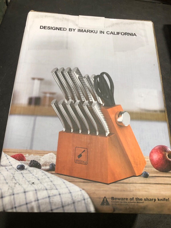Photo 1 of imarku Knife Set, 14PCS Knife Sets for kitchen with block, One-Piece Kitchen Knife Set with Built-in Sharpener, Stainless Steel Chef Knife Set with Lightning Stripes Handle, Dishwasher Safe(Wood)