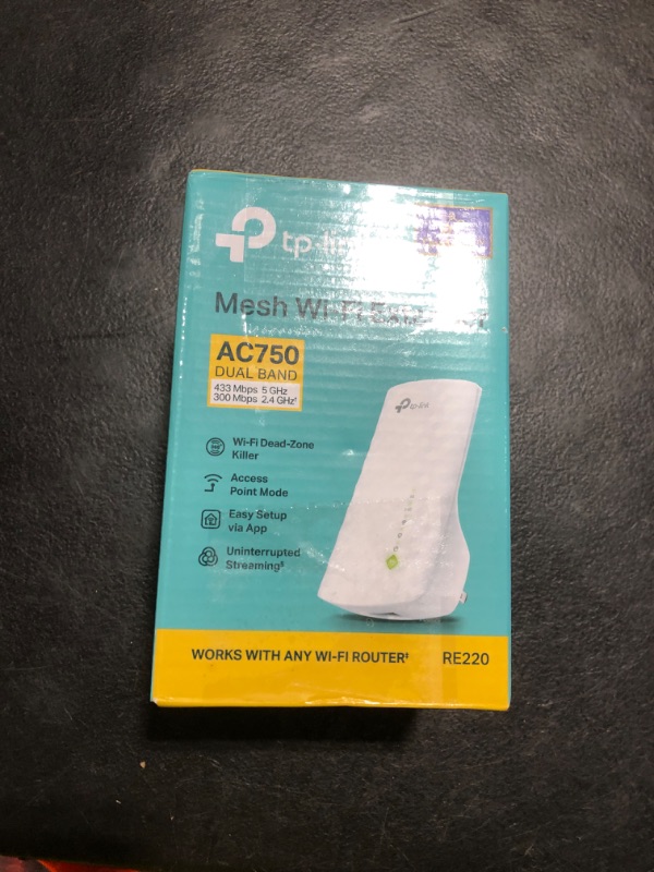 Photo 1 of TP-Link WiFi Extender with Ethernet Port, Dual Band 5GHz/2.4GHz , Up to 44% More Bandwidth than Single Band, Covers Up to 1200 Sq.ft and 30 Devices, Signal Booster Amplifier Supports OneMesh(RE220)