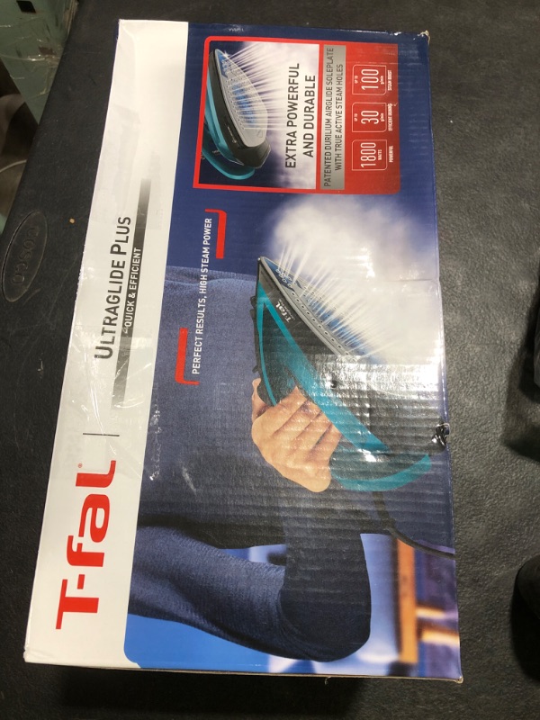 Photo 1 of T-Fal Ultraglide Steam Iron for Clothes Durilium Soleplate, Precision Tip, Anti-Drip, Auto-Off 1800 Watts Ironing, Steaming FV5841U0