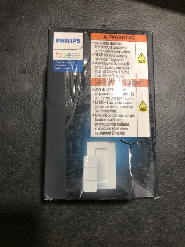 Photo 1 of Philips Hue Smart Dimmer Switch with Remote, White - 1 Pack - Turns Hue Lights On, Off, Dims or Brightens - Requires Hue Bridge - Easy, No-Wire Installation